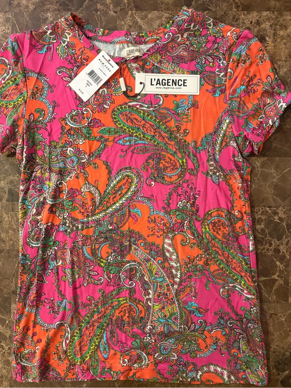L'AGENCE Pink & Orange Paisley Short Sleeve Tee